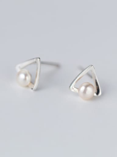 All-match Triangle Shaped Artificial Pearl Stud Earrings