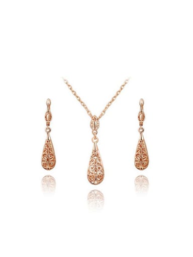 Alloy Rose Gold Plated Fashion Rhinestone Water Drop Two Pieces Jewelry Set