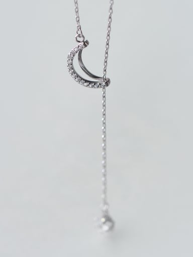 Exquisite Moon Shaped Rhinestone S925 Silver Necklace