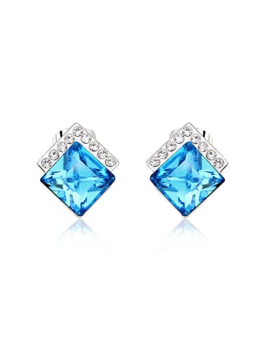 18K White Gold Austria Crystal Square-shaped stud Earring