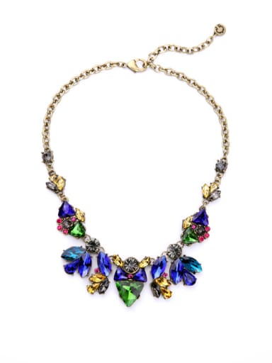 Fashionable Elegant Blue Glass Stones Alloy Necklace