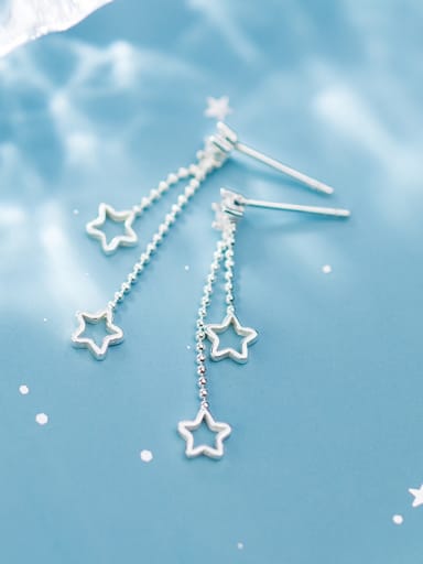 925 Sterling Silver With Platinum Plated Simplistic Star Threader Earrings