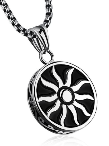 Stainless Steel With Black Gun Plated Vintage Round with sun Necklaces