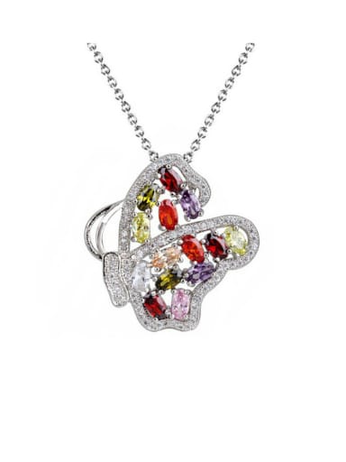 Butterfly Colorful Zircon Upscale White Gold Plated Necklace