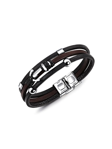 Fashion Black Artificial Leather Ship Anchor Bracelet