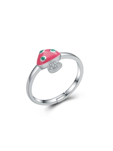 S925 Silver Pink Glue Mushroom Lovely Ring