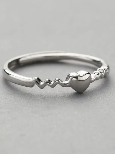 Simple Tiny Heart Water Wave 925 Silver Opening Ring