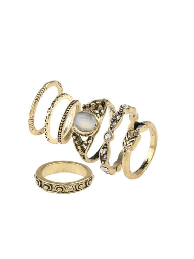 Retro style White Opal Antique Gold Plated Alloy Ring Set