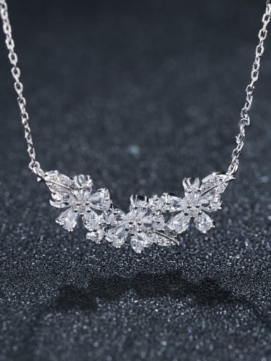 925 Sterling Silver With Platinum Plated Delicate Leaf Flower  Necklaces