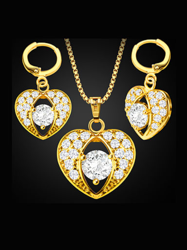 18K Heart shaped Zircon Two Pieces Jewelry Set