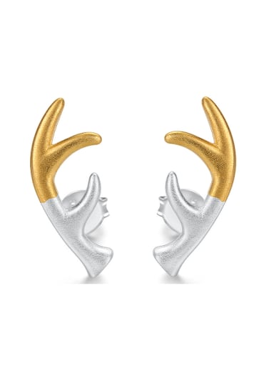 Double Color 925 Sterling Silver Deer Antlers Stud Earrings