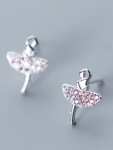 925 Sterling Silver With Silver Plated Cute Ballet girl Stud Earrings