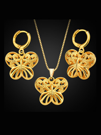 18K Gold Plated Hollow Butterfly Two Pieces Jewelry Set