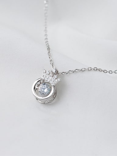 Fashion Crown Shaped Zircon S925 Silver Necklace