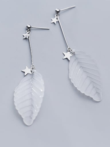 925 Sterling Silver With Platinum Plated Trendy Leaf Drop Earrings