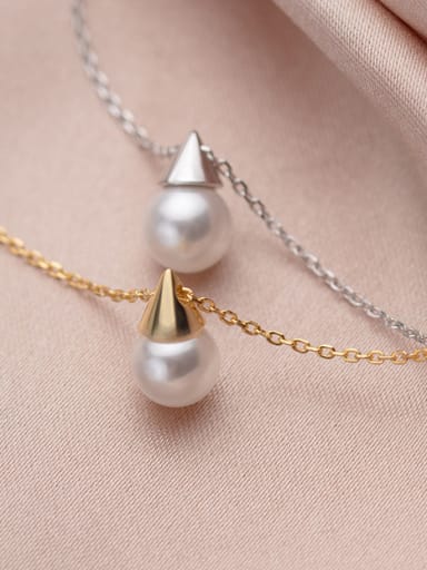 925 Sterling Silver With Artificial Pearl  Simplistic Geometric Necklaces