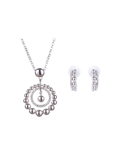 Alloy White Gold Plated Fashion Rhinestones Round Two Pieces Jewelry Set