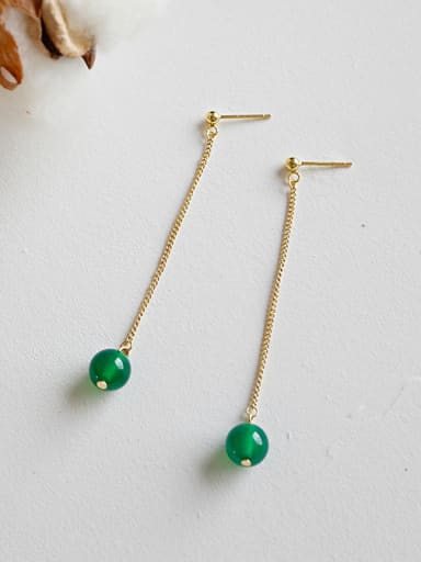 Pure silver 18k-gold green agate long earrings