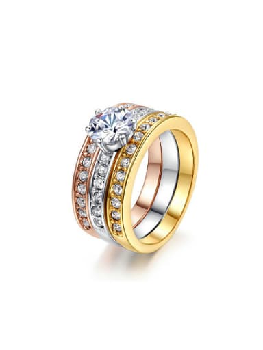 Luxury Three Color Design Geometric Shaped Zircon Ring Set