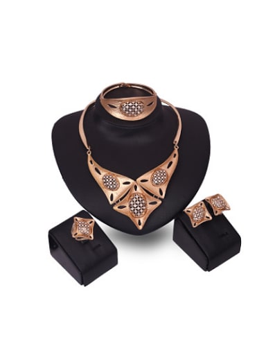 custom Alloy Imitation-gold Plated Vintage style Rhinestones Hollow Four Pieces Jewelry Set