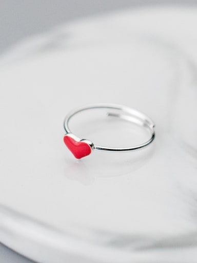 Elegant Red Heart Shaped Glue S925 Silver Ring