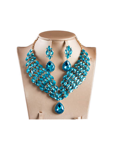 Blue Water Drop Glass Two Pieces Jewelry Set