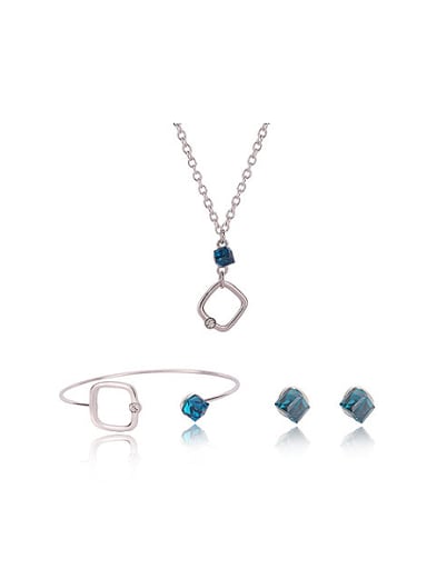 Alloy White Gold Plated Simple style Artificial Cube Stone Three Pieces Jewelry Set