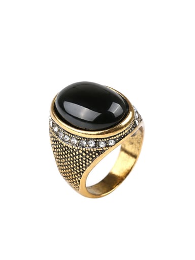 Retro style Black Resin stone White Crystals Alloy Ring