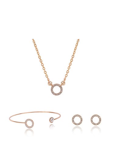 Alloy Imitation-gold Plated Simple style Rhinestones Hollow Circle Three Pieces Jewelry Set