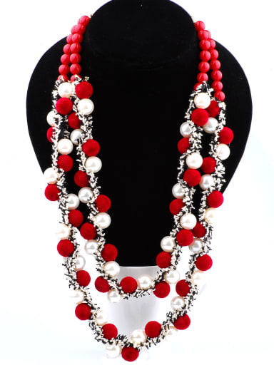 Ethnic style Exaggerated Double Layers Pompon Imitation Pearls Necklace