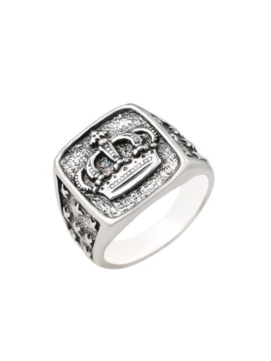 Personalized Crown Antique Silver Plated Alloy Ring