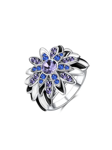 Personality Platinum Plated Zircon Flower Shaped Ring