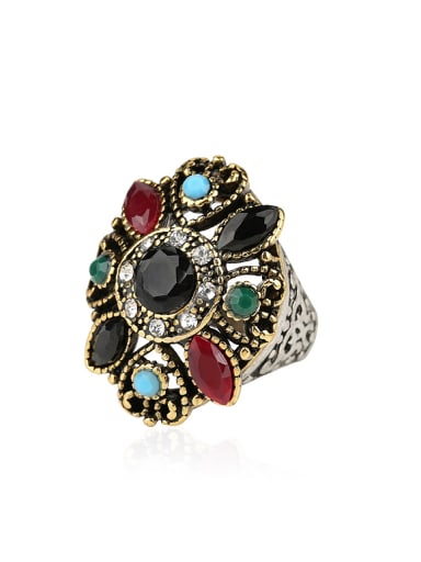 Retro Ethnic style Resin stones Double Color Plated Alloy Ring