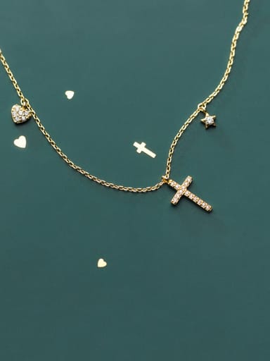 925 Sterling Silver With Cubic Zirconia  Simplistic Cross Necklaces