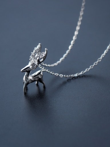 Elegant Deer Shaped Frosted S925 Silver Necklace