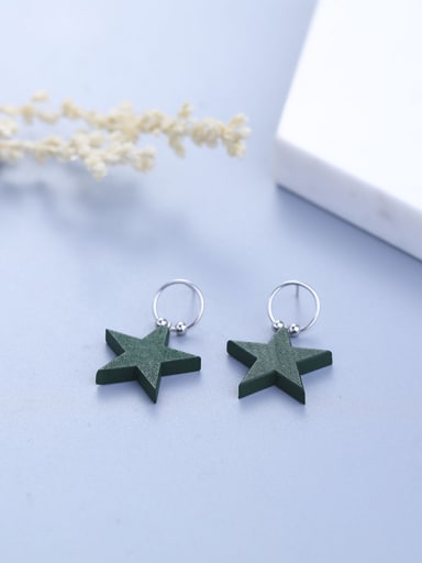 Fashion Green Star Hollow Round 925 Silver Stud Earrings