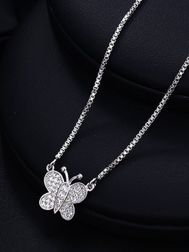 Copper Alloy White Gold Plated Simple style Butterfly Zircon Necklace