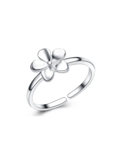Sweet Temperament Smooth Flower Silver Opening Ring