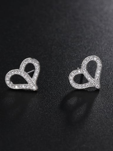 Copper With Platinum Plated Simplistic Heart Stud Earrings