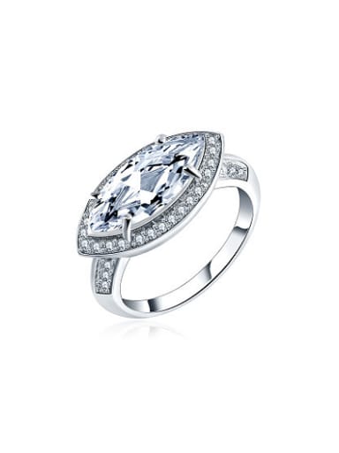 Delicate Platinum Plated Geometric Shaped Zircon Ring