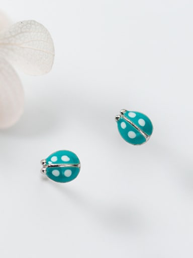 Lovely Ladybug Shaped S925 Silver Enamel Stud Earrings