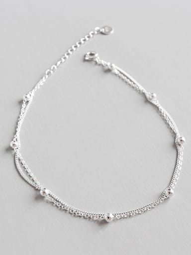 925 Sterling Silver With Silver Plated Personality Beads double chain Anklets