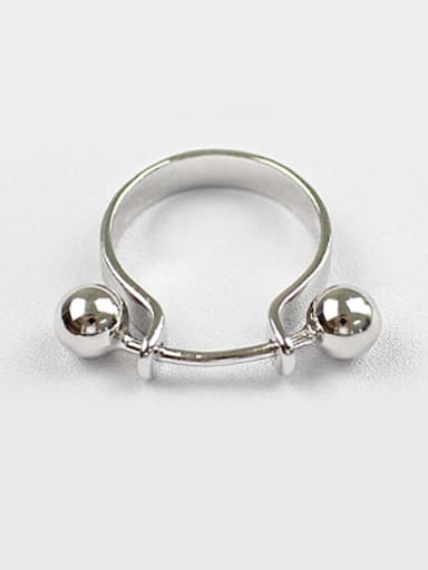 Personalized U-shaped Two Smooth Beads Silver Ring