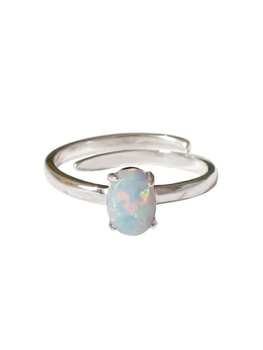 Fashion Oval Opal stone Silver Opening Ring