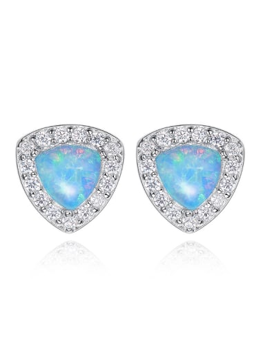 Fashion Tiny Triangle Opal stone Cubic Zirconias 925 Silver Stud Earrings