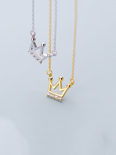 925 Sterling Silver With  Cubic Zirconia  Simplistic Crown Necklaces