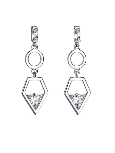 925 Sterling Silver With  Cubic Zirconia Simplistic Geometric Drop Earrings