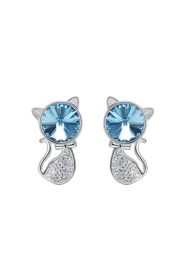 Personalized Blue austrian Crystal Kitten Stud Earrings