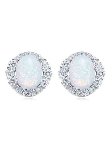 Tiny Oval Opal stone Zirconias 925 Silver Stud Earrings