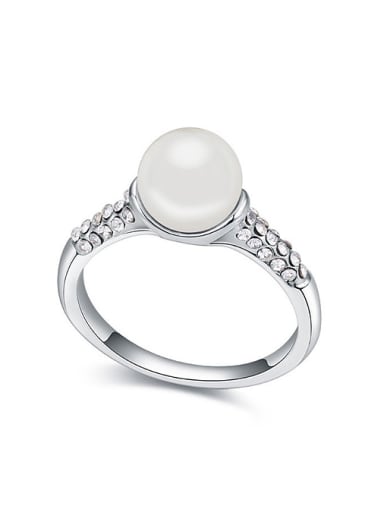 Simple Imitation Pearl Tiny Crystals Alloy Ring